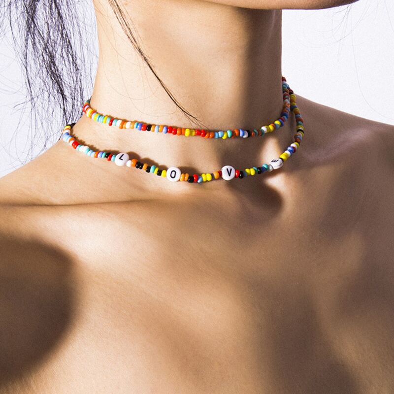 

Letter Colorful Beaded Necklace, Multicolor