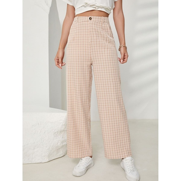 

Plaid High Rise Wide Leg Pants, Apricot