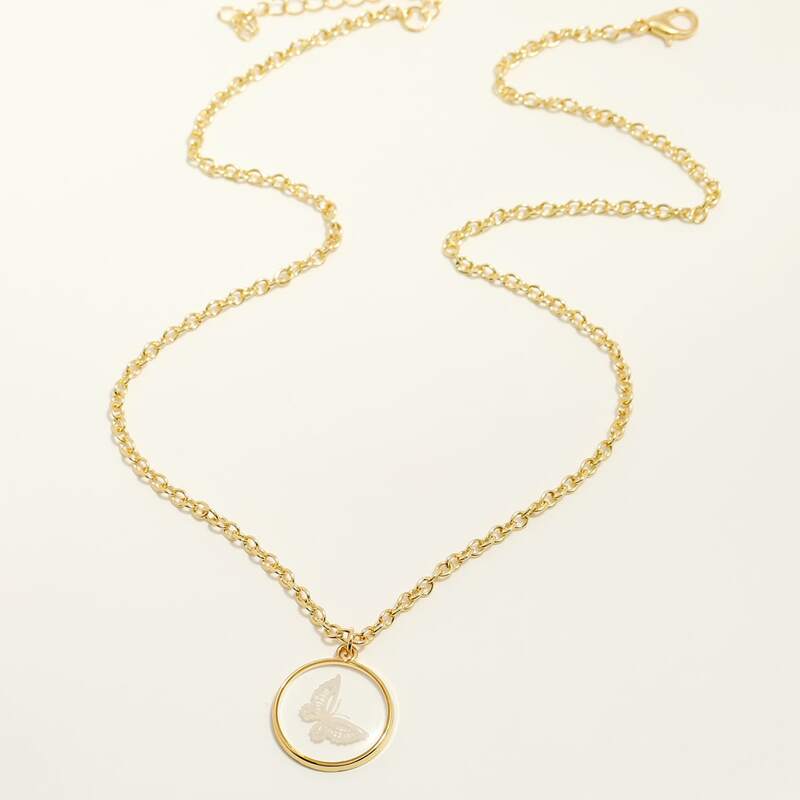

Butterfly Pendant Necklace, White