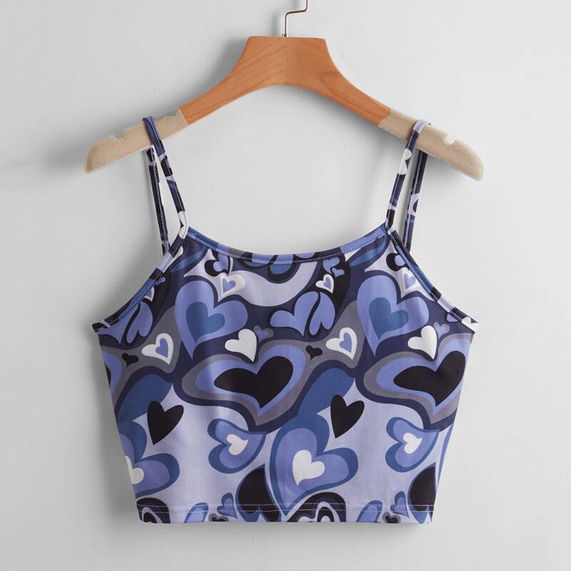 

Heart Print Crop Cami, Multicolor