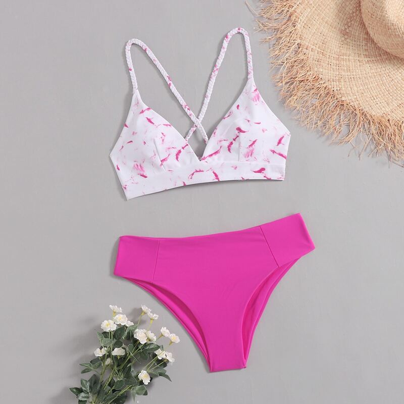 

Marble Print Bikini Swimsuit, Multicolor