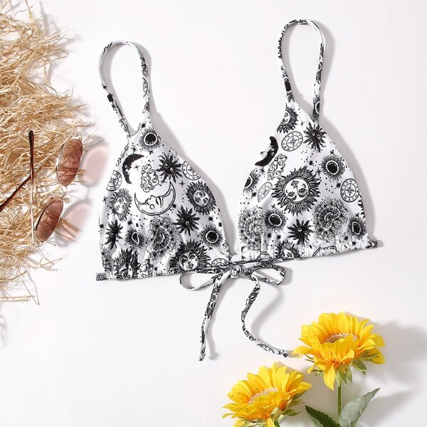 

Plus Sun & Moon Print Triangle Bikini Top, Black and white