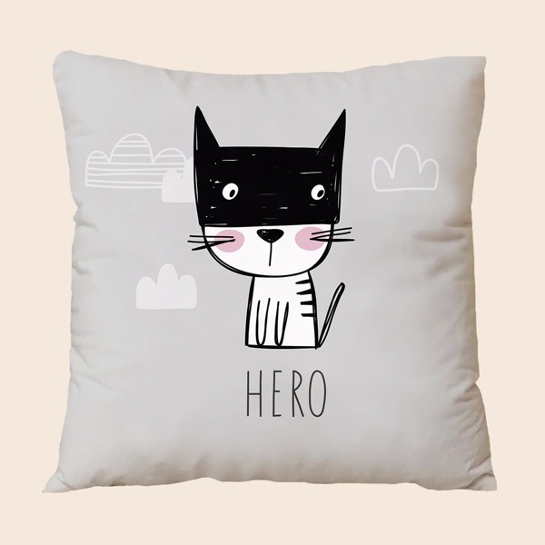 

Kids Cartoon Cat Print Cushion Cover Without Filler, Multicolor