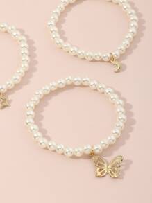 3pcs/Set Girls Moon Butterfly Star Pearl Bracelet - Yellow Gold - View 2