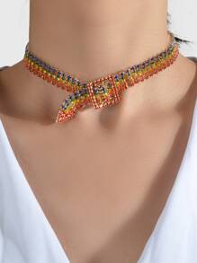 Rhinestone Belt Design Necklace - Multicolor - View 1