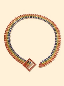 Rhinestone Belt Design Necklace - Multicolor - View 2