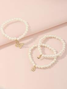3pcs/Set Girls Moon Butterfly Star Pearl Bracelet - Yellow Gold - View 4