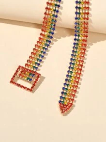 Rhinestone Belt Design Necklace - Multicolor - View 3