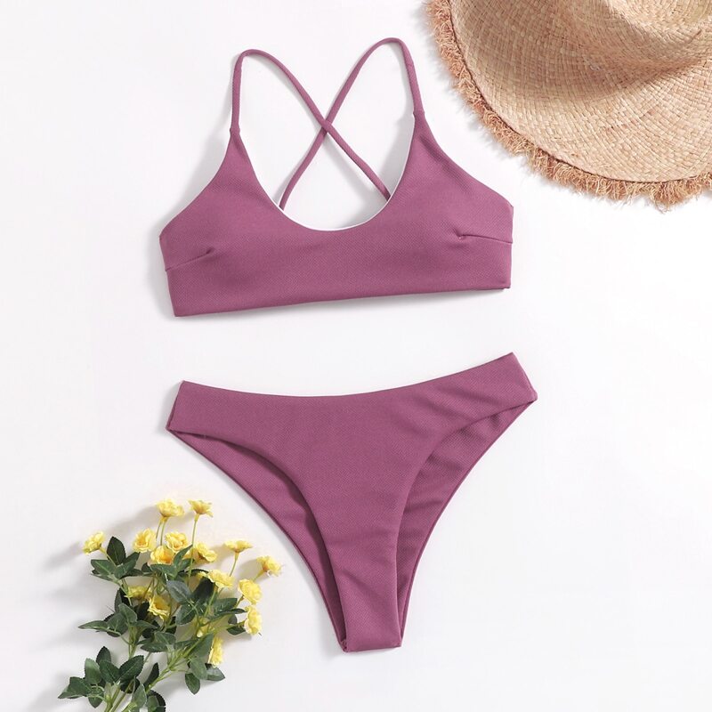 

Criss Cross Bikini Swimsuit, Mauve purple