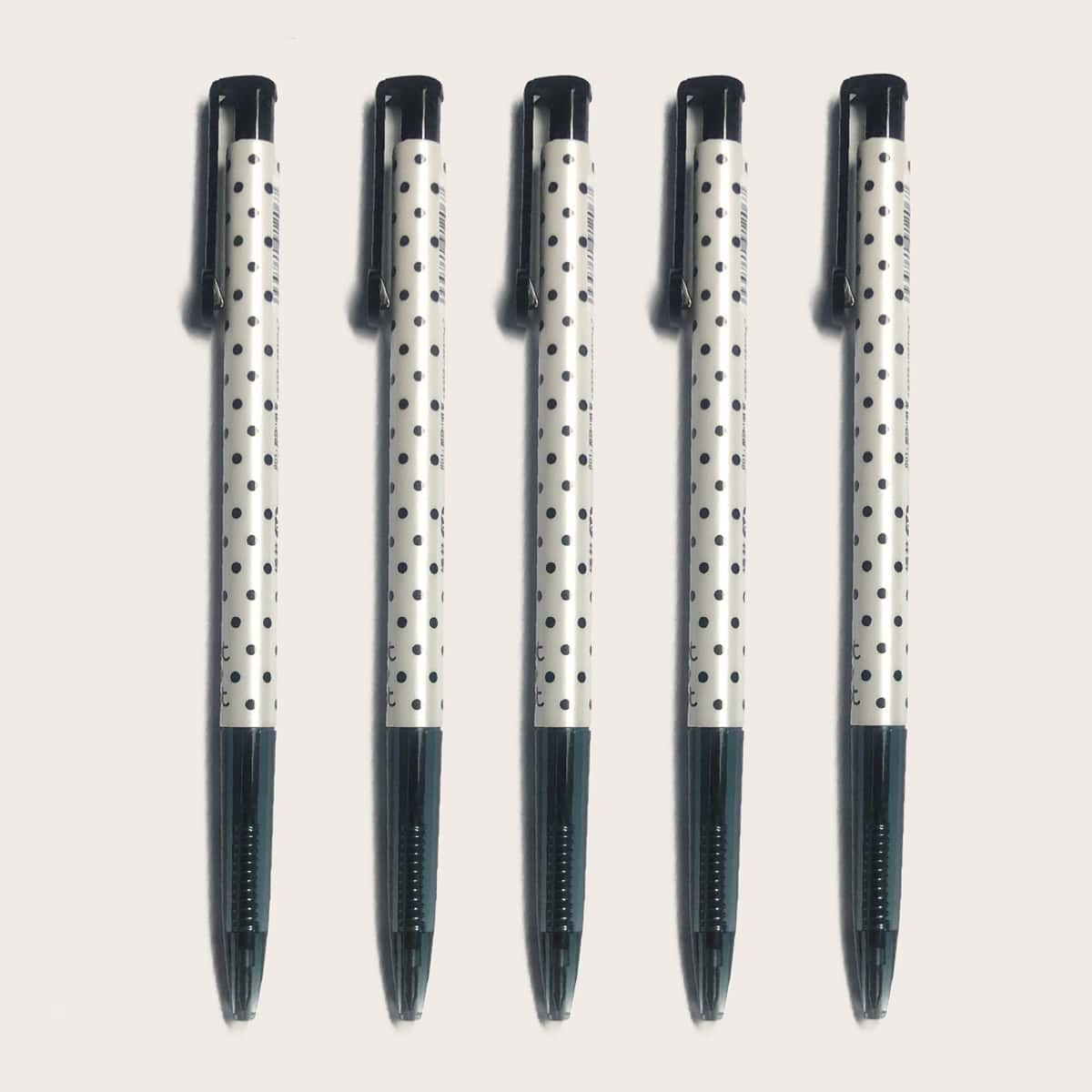 

5pcs Polka Dot Pattern Ballpoint Pen, Black and white
