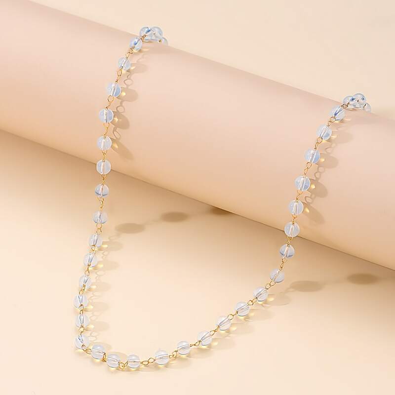 

Clear Beaded Necklace, Gold