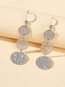 Round Decor Drop Earrings - Silver - View 2
