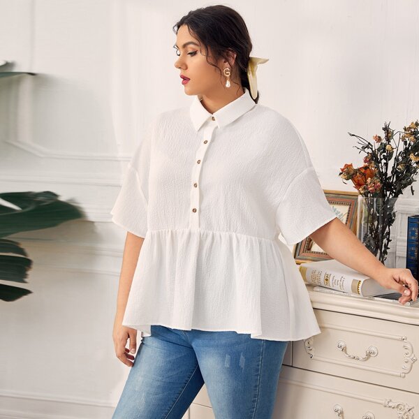 

Plus Ruffle Hem Drop Shoulder Blouse, White
