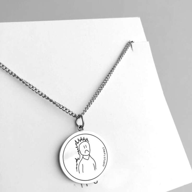

Cartoon Coin Pendant Necklace, Silver