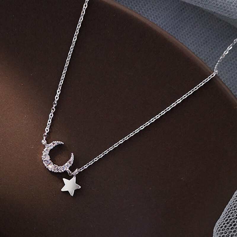 

Rhinestone Moon & Star Pendant Necklace, Silver