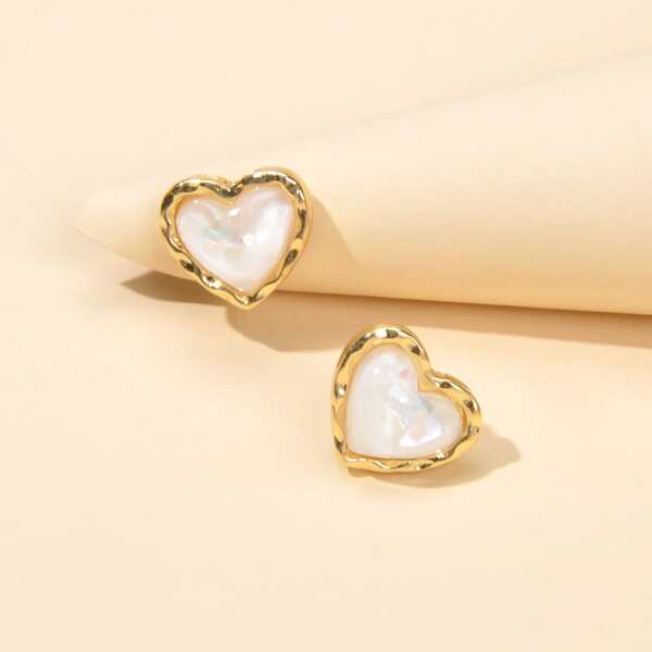 

Heart Stud Earrings, White