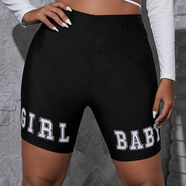 

Plus Letter Graphic Biker Shorts, Black