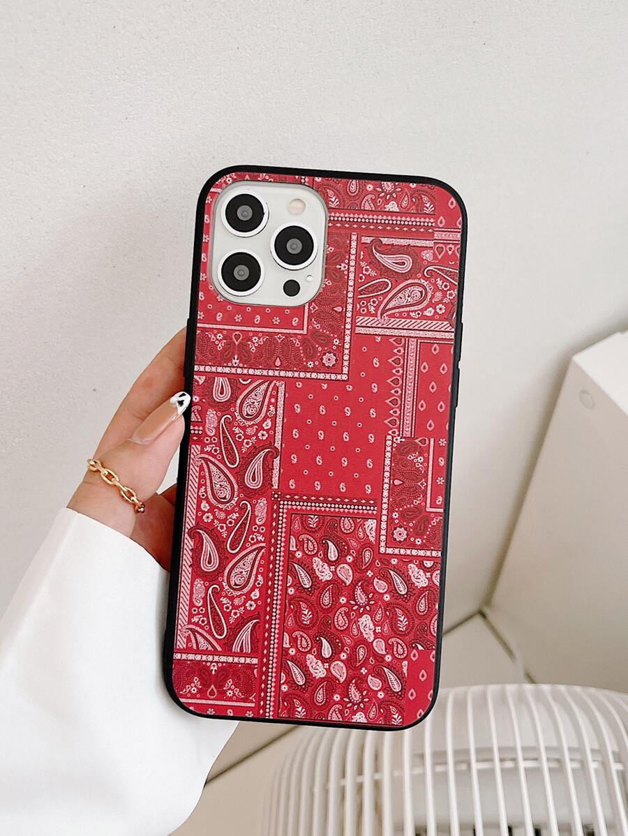 佩斯利圖案手機殼 - 紅白色 - 查看 1