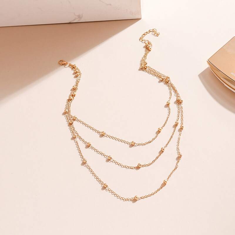 

Bead Layered Chain Necklace, Gold