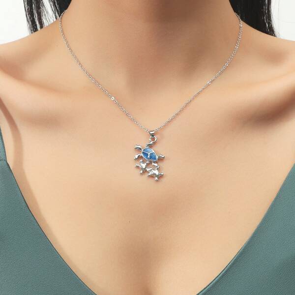 

Tortoise Charm Necklace, Blue