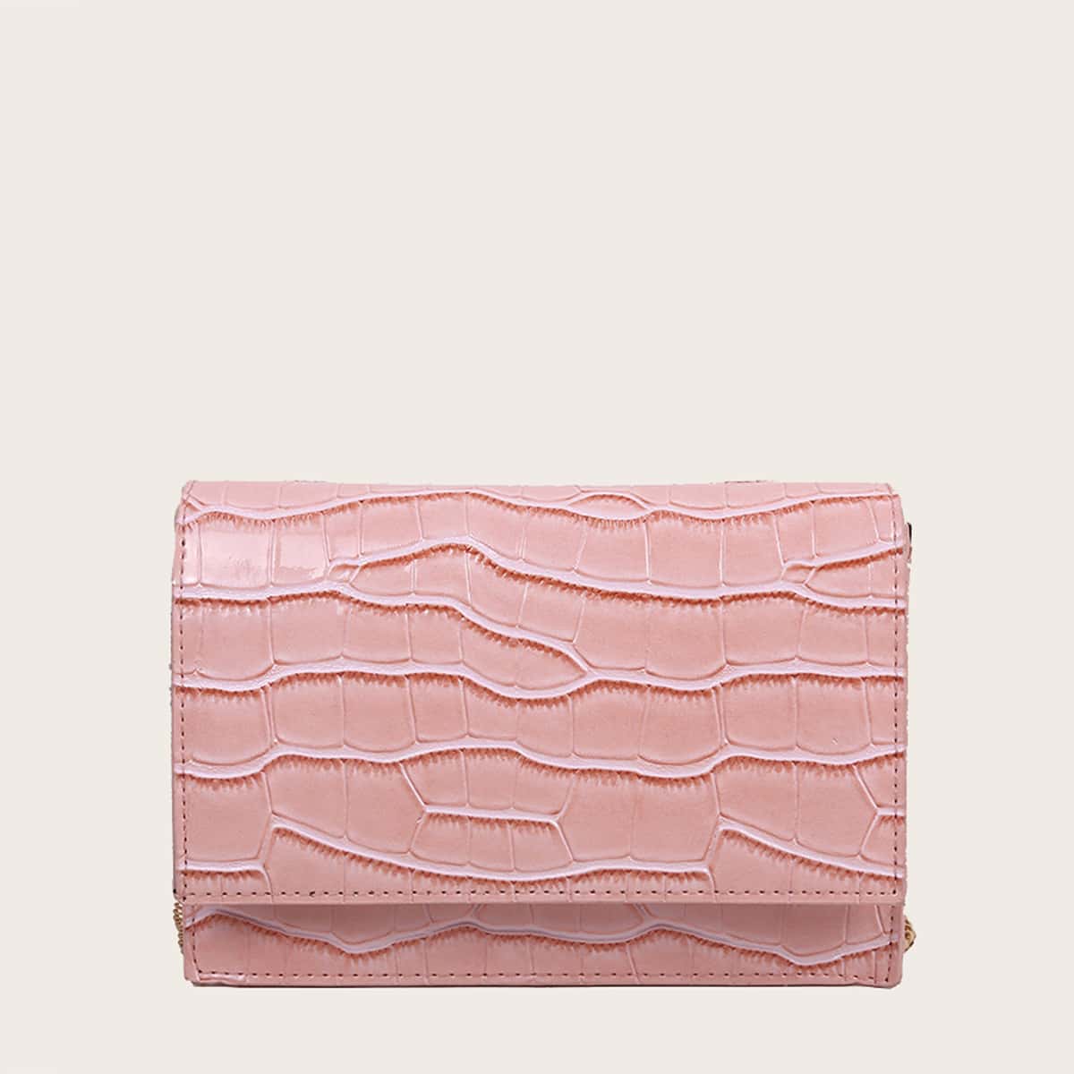 

Croc Embossed Chain Crossbody Bag, Baby pink