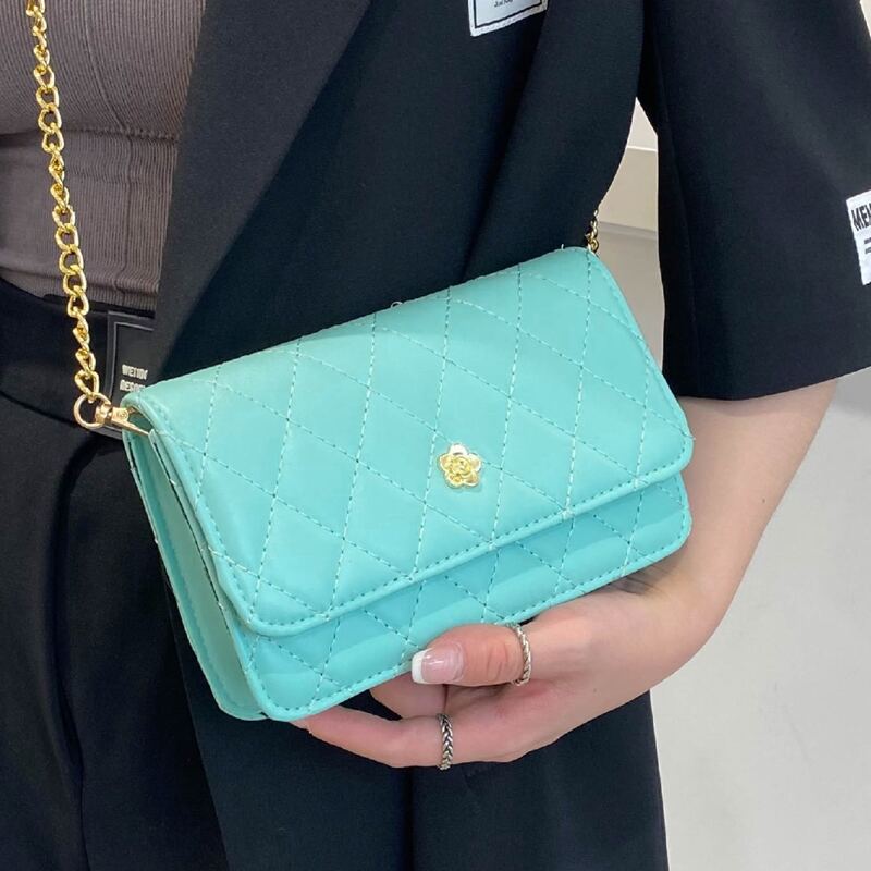 

Quilted Chain Crossbody Bag, Teal blue