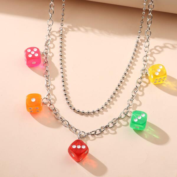 

Girls Dice Charm Necklace, Multicolor