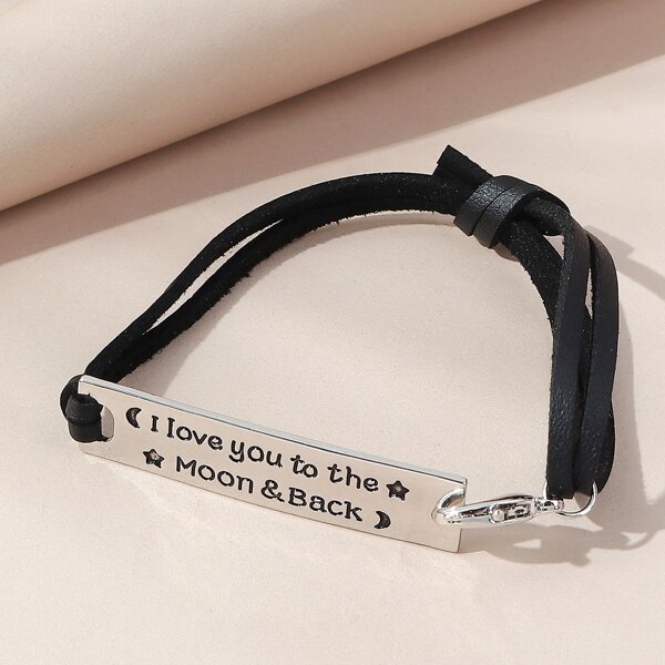 

Letter Engraved Geometric Decor Bracelet, Black