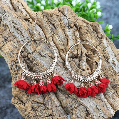 Fabric Flower Drop Earrings