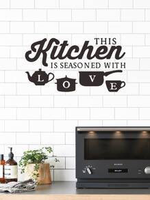 1pc Slogan Graphic Wall Sticker, Black Simple Letter And Pot Cup Kitchen Oil-Proof Sticker, Removable Wall Sticker, Stickers, Wall Decal, Vinyl Decal For Home Decorations, Spring Decoration Items Refresh Your Home, Rama Decoration Stickers Gifts Birthday Graduation - Black - View 4