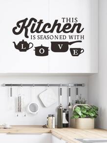 1pc Slogan Graphic Wall Sticker, Black Simple Letter And Pot Cup Kitchen Oil-Proof Sticker, Removable Wall Sticker, Stickers, Wall Decal, Vinyl Decal For Home Decorations, Spring Decoration Items Refresh Your Home, Rama Decoration Stickers Gifts Birthday Graduation - Black - View 6