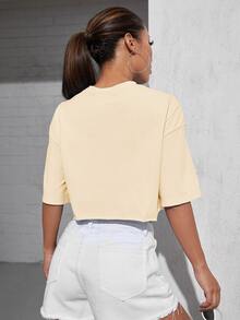 SHEIN EZwear Camiseta corta con letra - Albaricoque - Ver 2