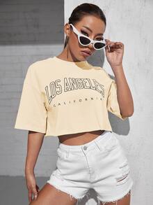 SHEIN EZwear Camiseta corta con letra - Albaricoque - Ver 3