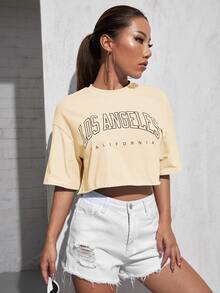 SHEIN EZwear Camiseta corta con letra - Albaricoque - Ver 5