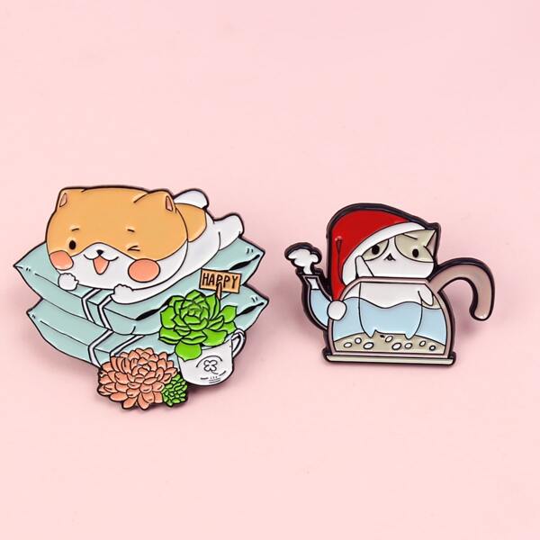 

2pcs Kids Cartoon Animal Pattern Brooch, Multicolor