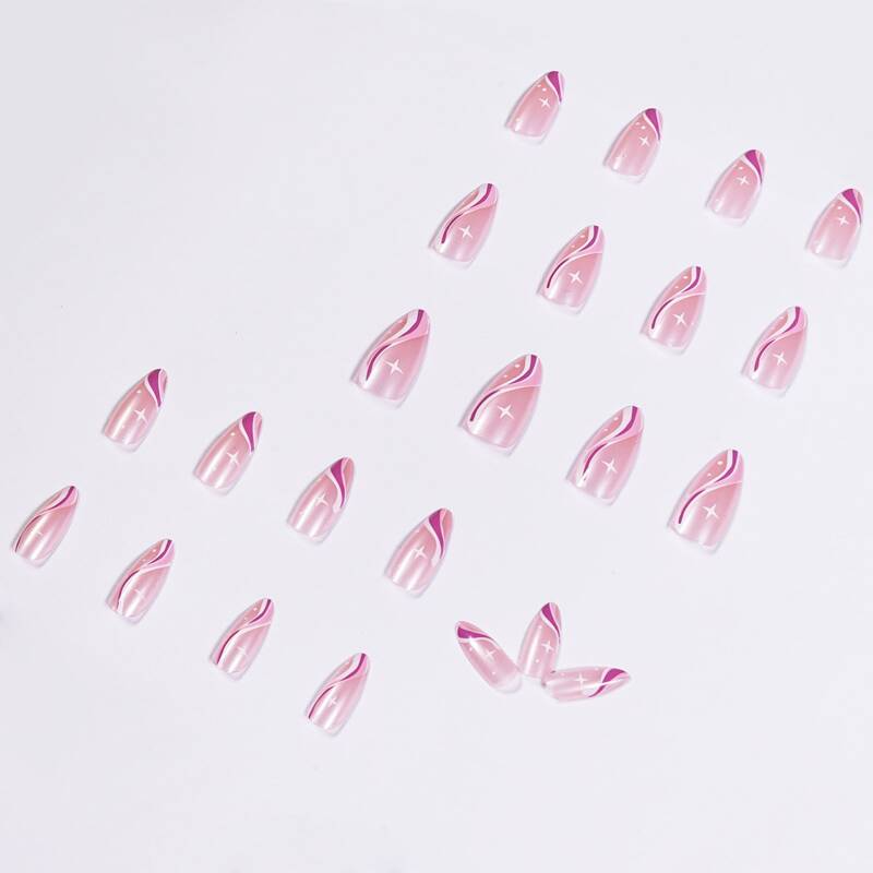 

24pcs Graphic Fake Nail, Baby pink