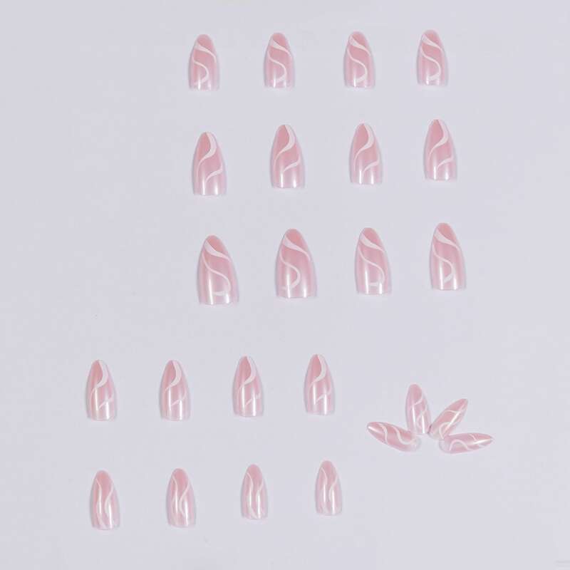 

24pcs Graphic Fake Nail, Baby pink