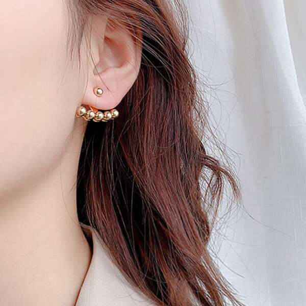 

1pair Metal Bead Earring Jackets, Gold