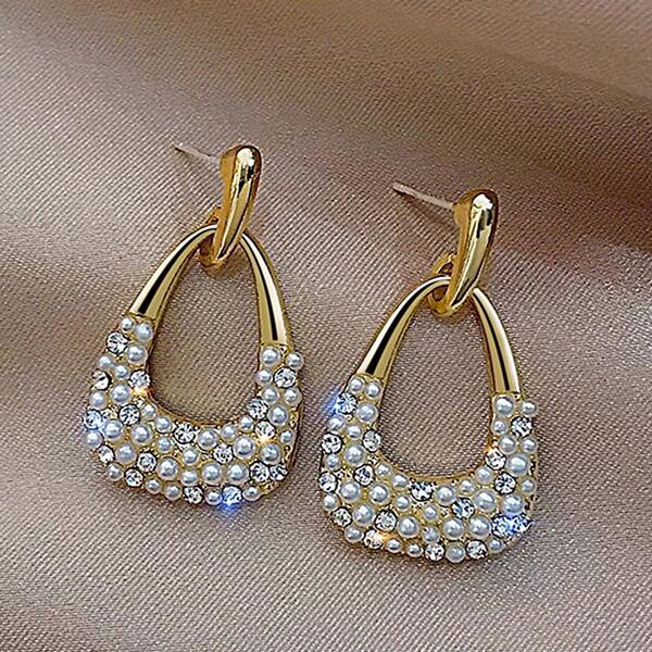 

Faux Pearl & Rhinestone Decor Drop Earrings, Gold