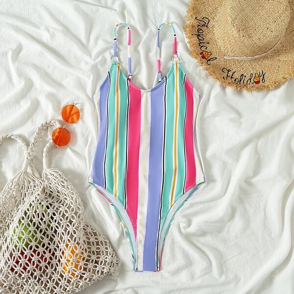

Striped One Piece Swimsuit, Multicolor