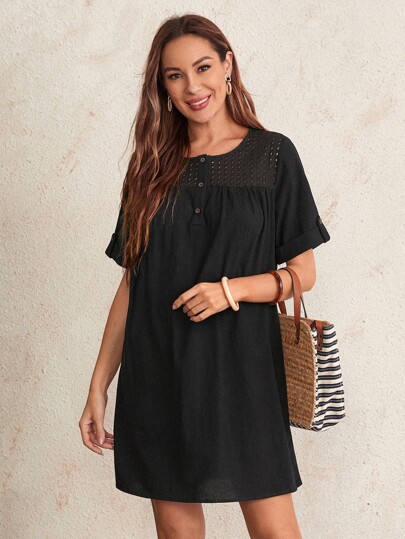 SHEIN Rolled Tab Sleeve Tunic Dress