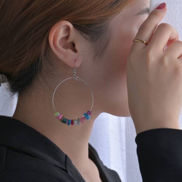 

Stone Decor Round Drop Earrings, Multicolor