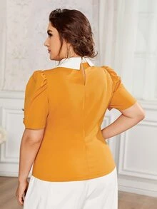 SHEIN Plus Floral Embroidery Puff Sleeve Top - Yellow - View 2