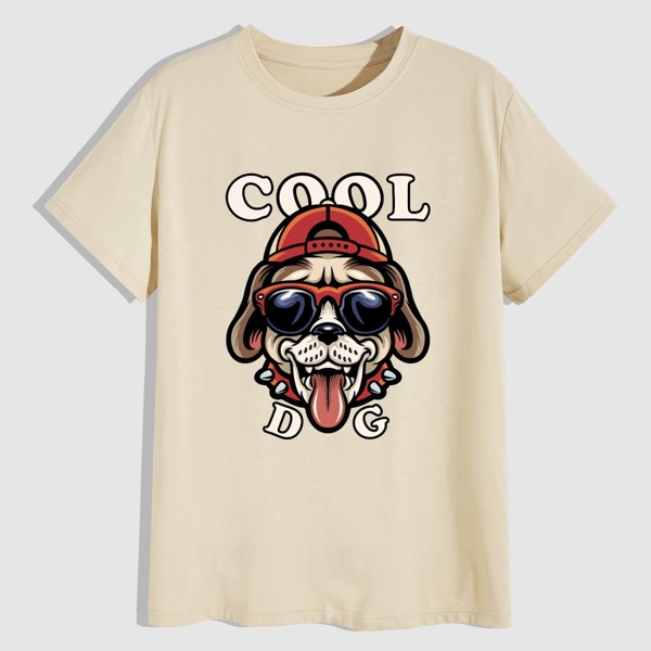 

Men Slogan & Cartoon Graphic Tee, Beige