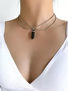 Collar A Capas Con Dije Geométrico - Negro - Ver 1