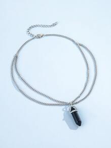 Collar A Capas Con Dije Geométrico - Negro - Ver 2