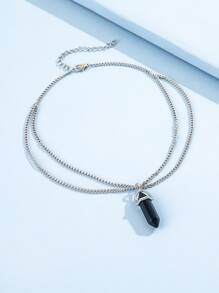 Collar A Capas Con Dije Geométrico - Negro - Ver 3