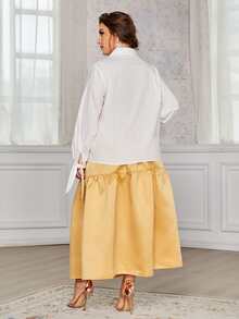 SHEIN Plus Knot Sleeve Blouse & Ruffle Hem Skirt Set - Multicolor - View 2