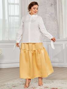 SHEIN Plus Knot Sleeve Blouse & Ruffle Hem Skirt Set - Multicolor - View 4