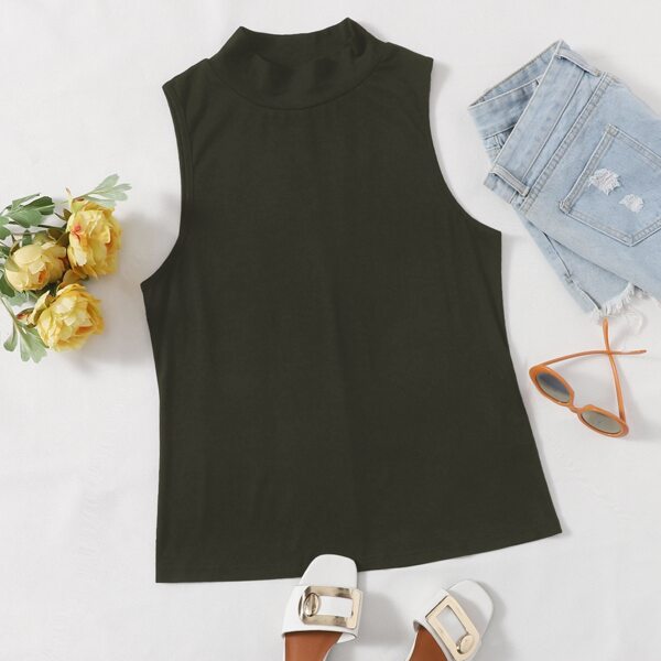 

Plus Solid Mock Neck Tank Top, Army green